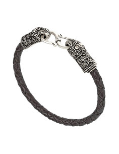 Bracelet tressé en argent Viking Terslev en cuir noir