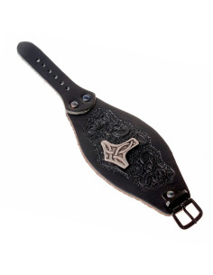 Bracelet Viking Thor avec reliefs en cuir 2