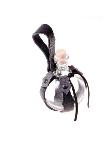 Flacon en verre avec baudrier en cuir...