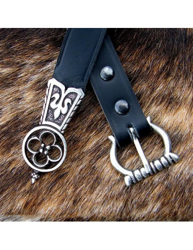 Longue ceinture médiévale fleurie à double boucle, XIIIe-XVe siècles