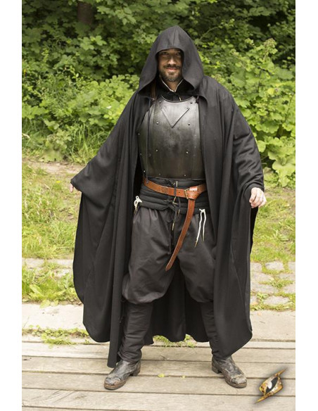 Cape noire médiévale Godfrey en laine