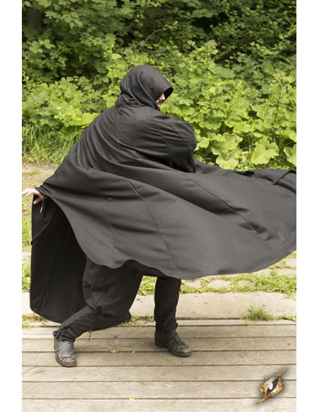 Cape noire médiévale Godfrey en laine