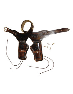 cartouchière en cuir pour 2 revolvers 24 balles