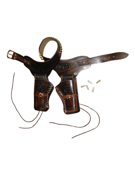 cartouchière en cuir pour 2 revolvers 24 balles