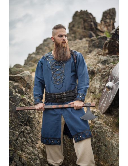 Tunique viking décorée Erik, bleu foncé