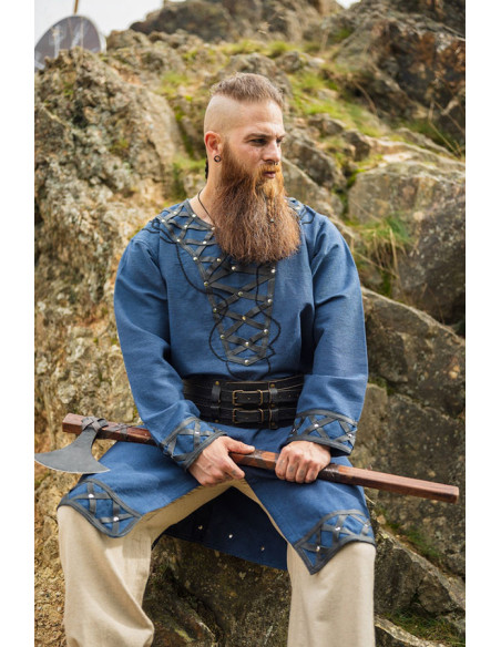Tunique viking décorée Erik, bleu foncé