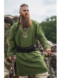 Tunique Freki Viking avec broderie à la main, couleur verte 2