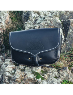 Sac viking en cuir Hulda avec noeud celtique, noir
