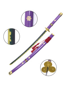 Katana lilas décoratif Enma de One Piece, saya en bois