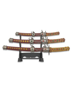Set de 3 mini-katanas décoratifs avec support