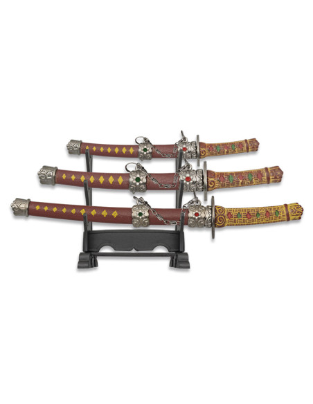 Set de 3 mini-katanas décoratifs avec... Set de 3 mini-katanas décoratifs avec...