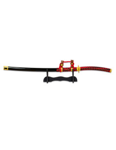Katana tachi décoratif rouge-noir avec support