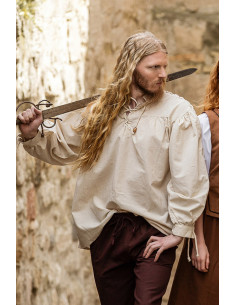 Chemise médiévale à col haut avec lacets sur les manches 2