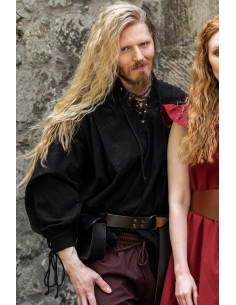 Chemise médiévale Adrian à lacets, blanche ou noire