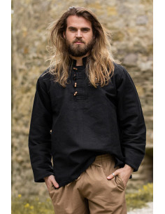 Chemise médiévale en coton épais modèle Anton, noir