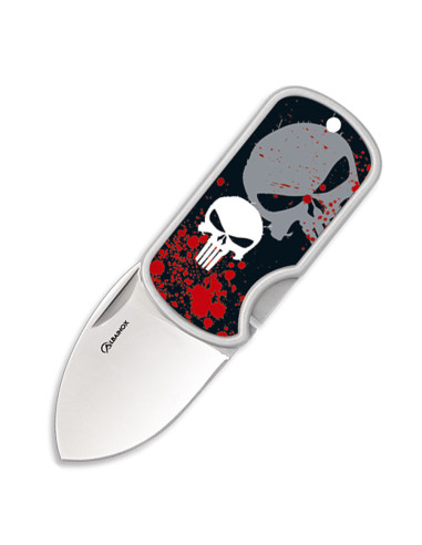Couteau tête de mort 3D avec clip, lame 4 cm