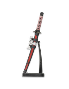 Fourreau katana miniature rouge-noir avec support...