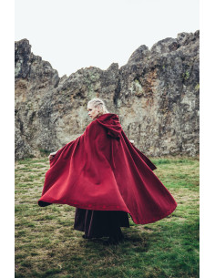 Cape médiévale en laine rouge avec broderie main, modèle...