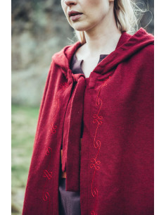 Cape médiévale en laine rouge avec broderie main, modèle... 2