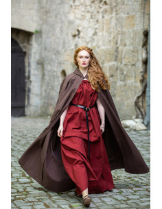 Cape médiévale Erna en coton avec broderie, couleur marron