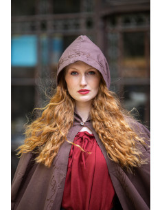 Cape médiévale Erna en coton avec broderie, couleur marron 2