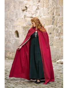 Cape médiévale Erna en coton avec broderie, couleur rouge