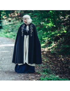 Cape médiévale avec broderie modèle Lyra, couleur noire