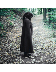 Cape médiévale longue modèle Raik, noire 160 cm.