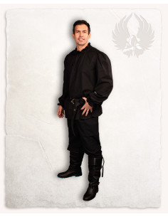 Chemise médiévale à manches longues Bastian en noir 2