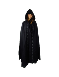 Longue cape médiévale avec broderie modèle Marta, noire...