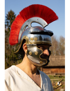 Casque de légionnaire romain classique avec panache rouge