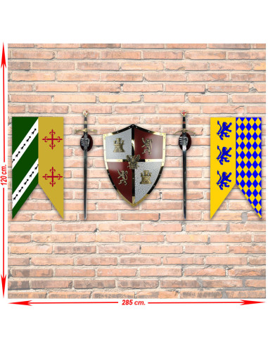 Panoplie médiévale de Castilla y León avec épées, bannières et bouclier