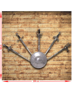 Panoplie (2) avec cinq épées médiévales réelles et...