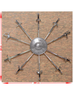 Panoplie (3) grande avec dix épées et boucliers médiévaux...