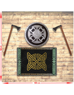 Panoplie viking avec bouclier, haches et bannière