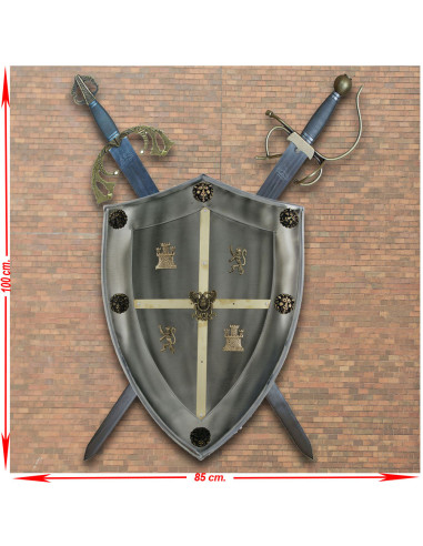 Panoplie rustique du Cid Campeador avec bouclier et épées