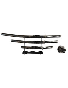 Ensemble de 3 katanas noirs avec support de bureau