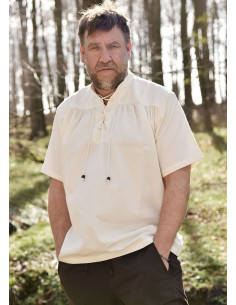 Chemise d'été médiévale à manches courtes, couleur blanc...