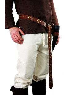Ceinture en cuir Viking avec rivets croisés, marron