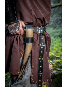 Ceinture en cuir viking avec rivets croisés, couleur noire