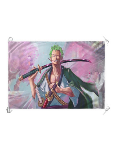 Bannière-Drapeau Zoro anime One Piece (70x100 cms.)
 Matériel-Satin