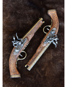 Ensemble de 2 pistolets de duel français octogonaux en...