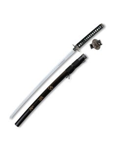 Katana noir Tole10 avec support de bureau, lame 71 cm.