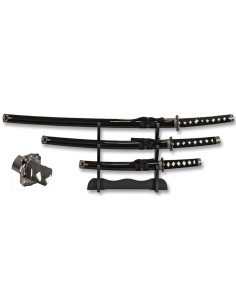 Ensemble Tole10 noir de katana, wakizashi et tanto avec...