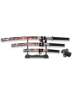 Set 3 katanas Kabuto Tole 10, avec support en bois