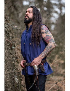 Chemise médiévale bleue sans manches, modèle Louis