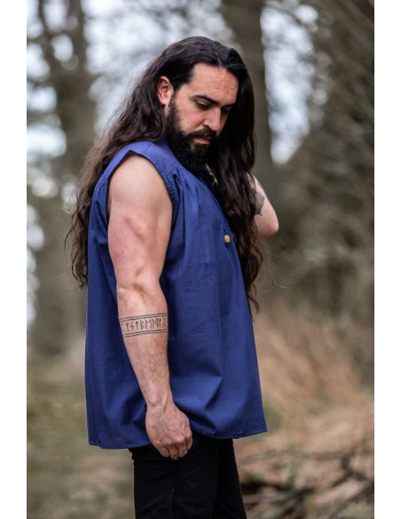Chemise médiévale bleue sans manches,...