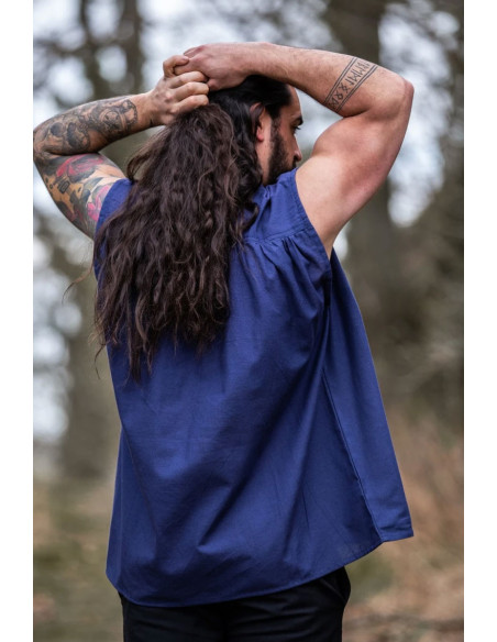 Chemise médiévale bleue sans manches,...