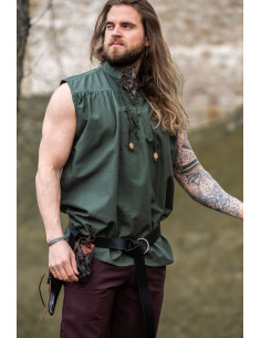 Chemise médiévale verte sans manches, modèle Louis