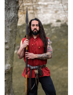 Chemise médiévale rouge sans manches, modèle Louis